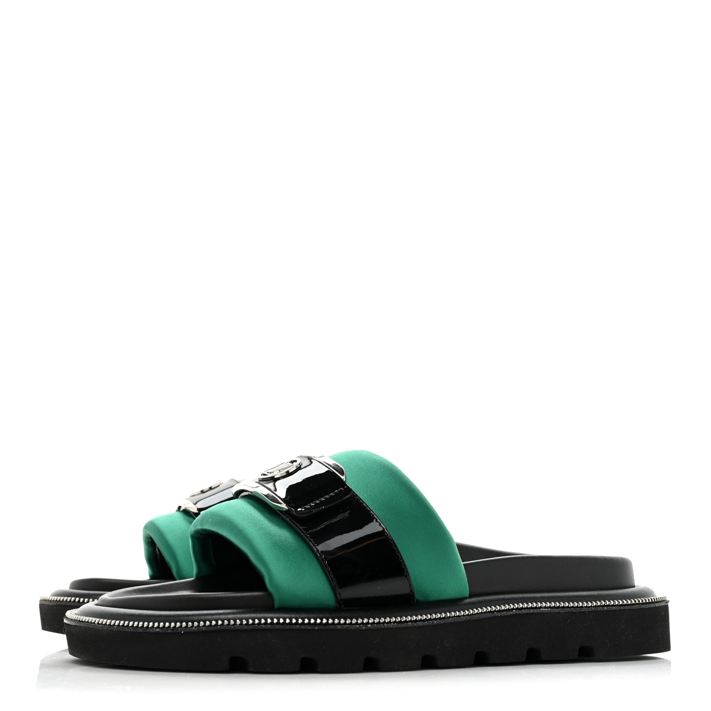 Satin Pool Pillow Flat Comfort Mule 36 Green Black