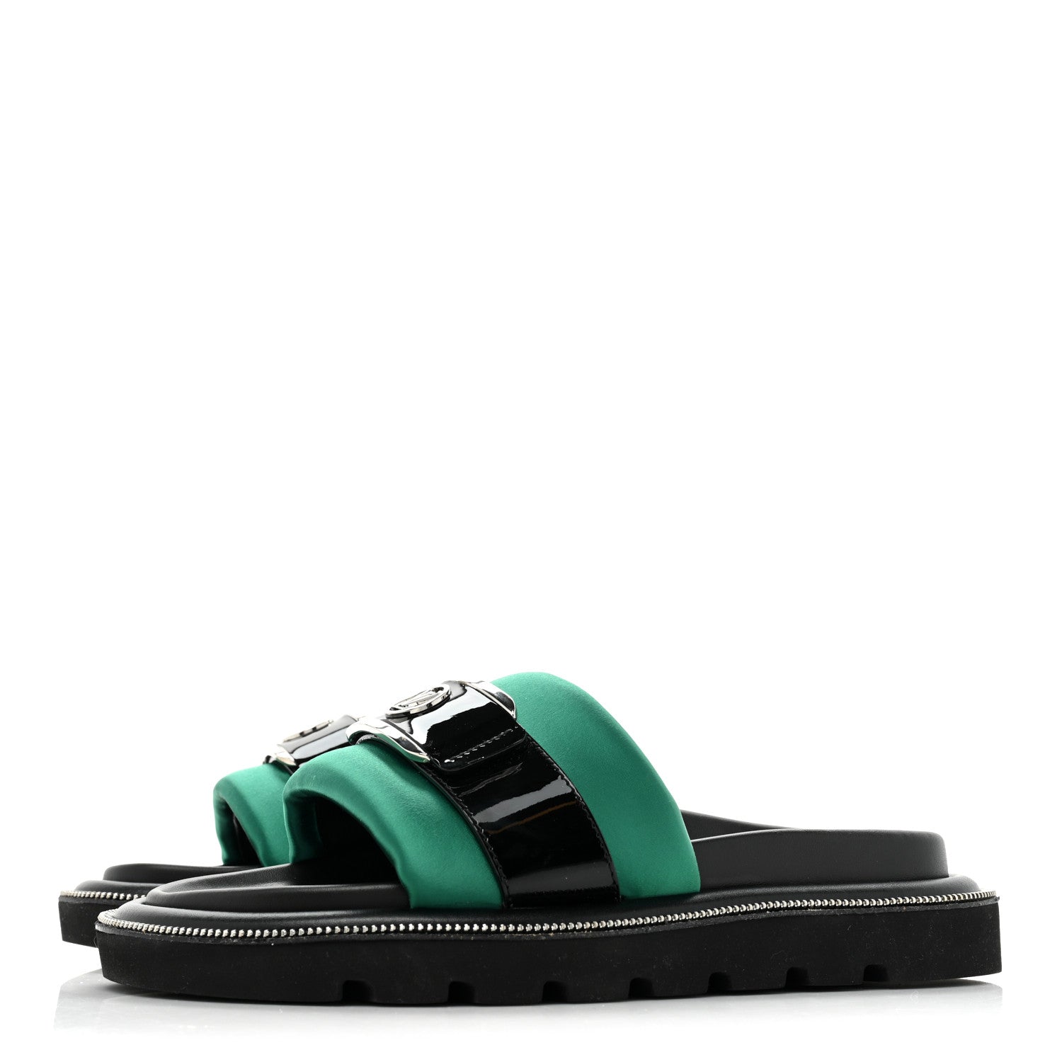 Louis Vuitton Satin Pool Pillow Flat Comfort Mule 36 Green Black 3 of 12