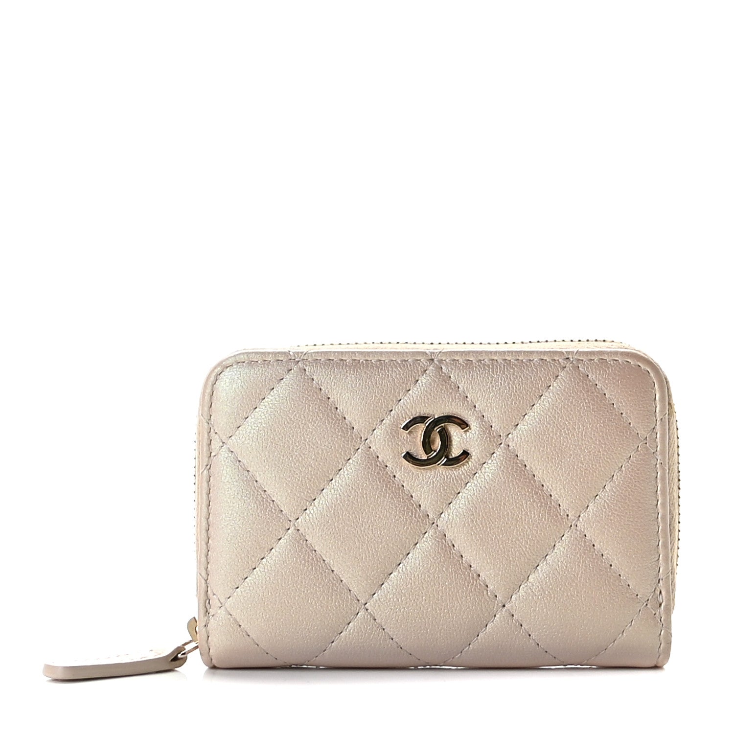 Chanel Iridescent Caviar Quilted Zip Around Coin Purse Beige 1 of 11