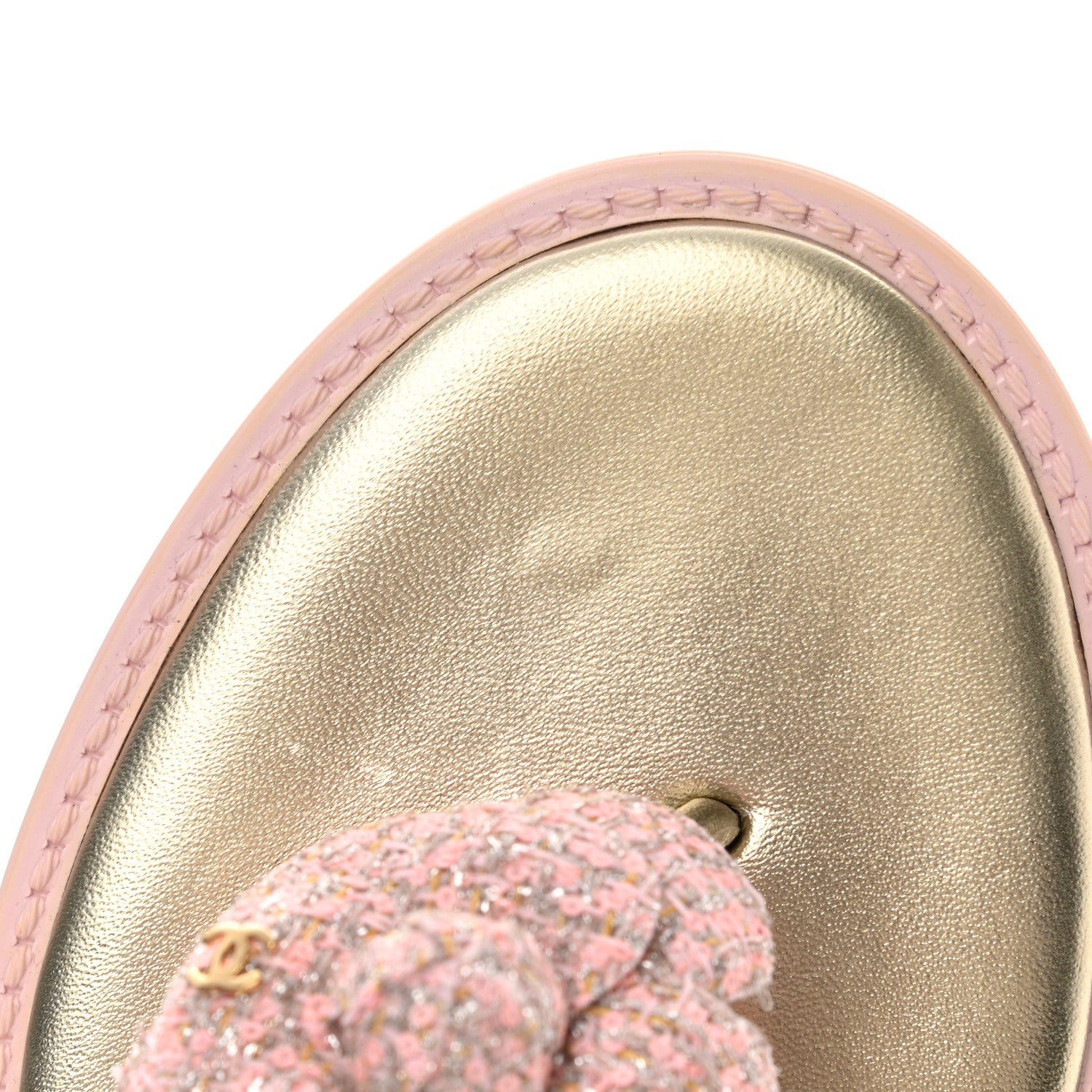 Chanel Tweed Quilted Camellia Thong Sandals 41 Salmon Apricot Gold 9 of 10