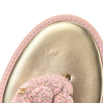 Chanel Tweed Quilted Camellia Thong Sandals 41 Salmon Apricot Gold 9 of 10