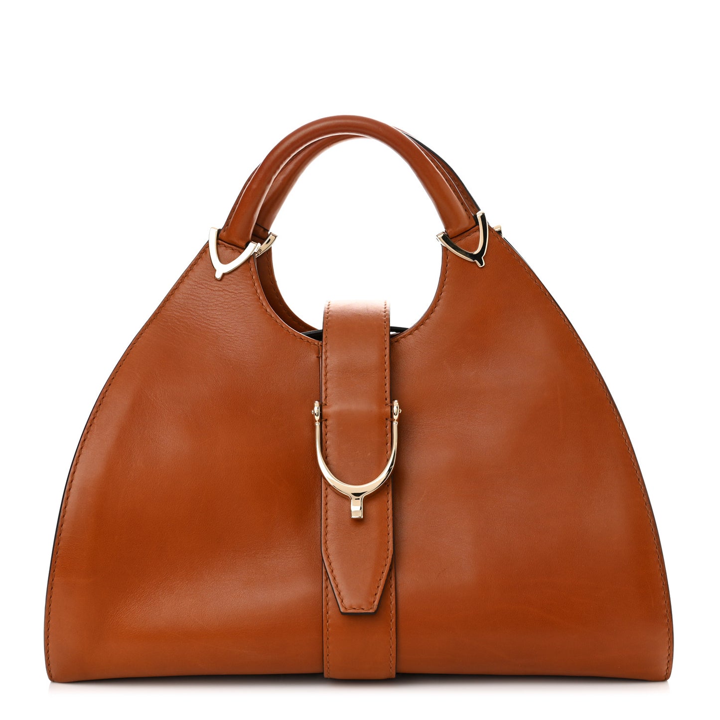 Calfskin Medium Stirrup Top Handle Bag Brown