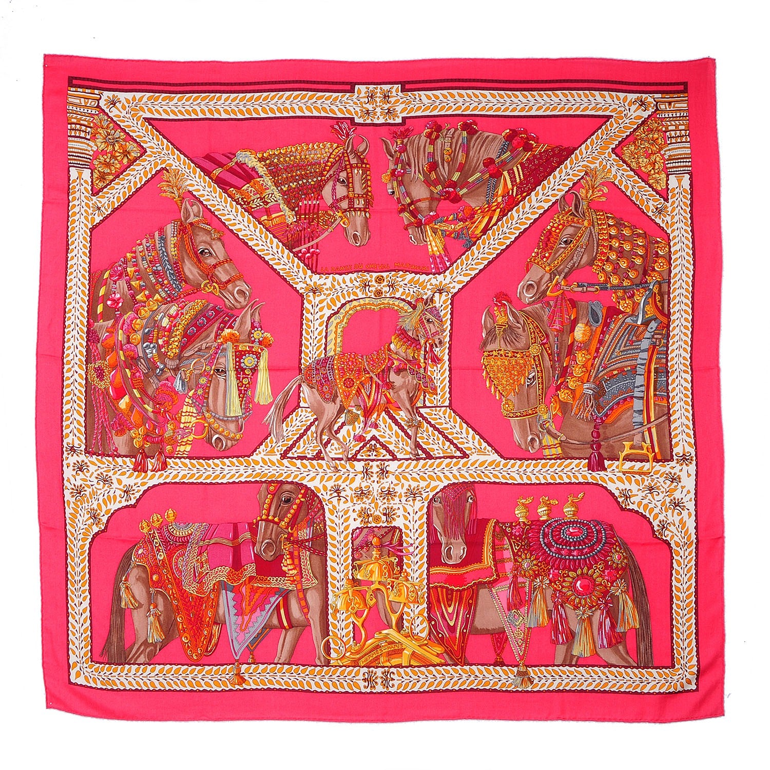 Hermes Cashmere Silk La Danse Du Cheval Marwari Shawl 140 2 of 7