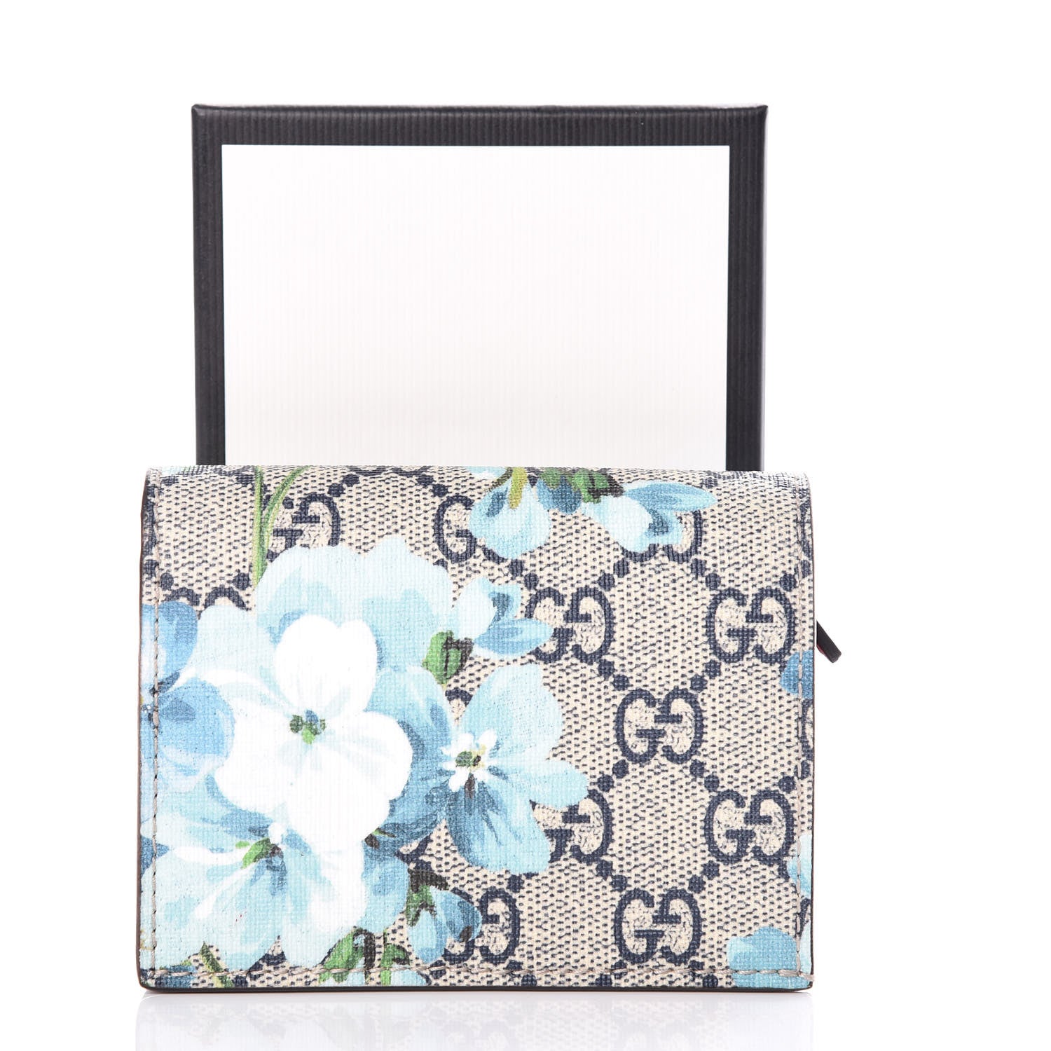 Gucci GG Supreme Monogram Blooms Card Case Wallet Beige Blue Navy Hibiscus Red 10 of 10