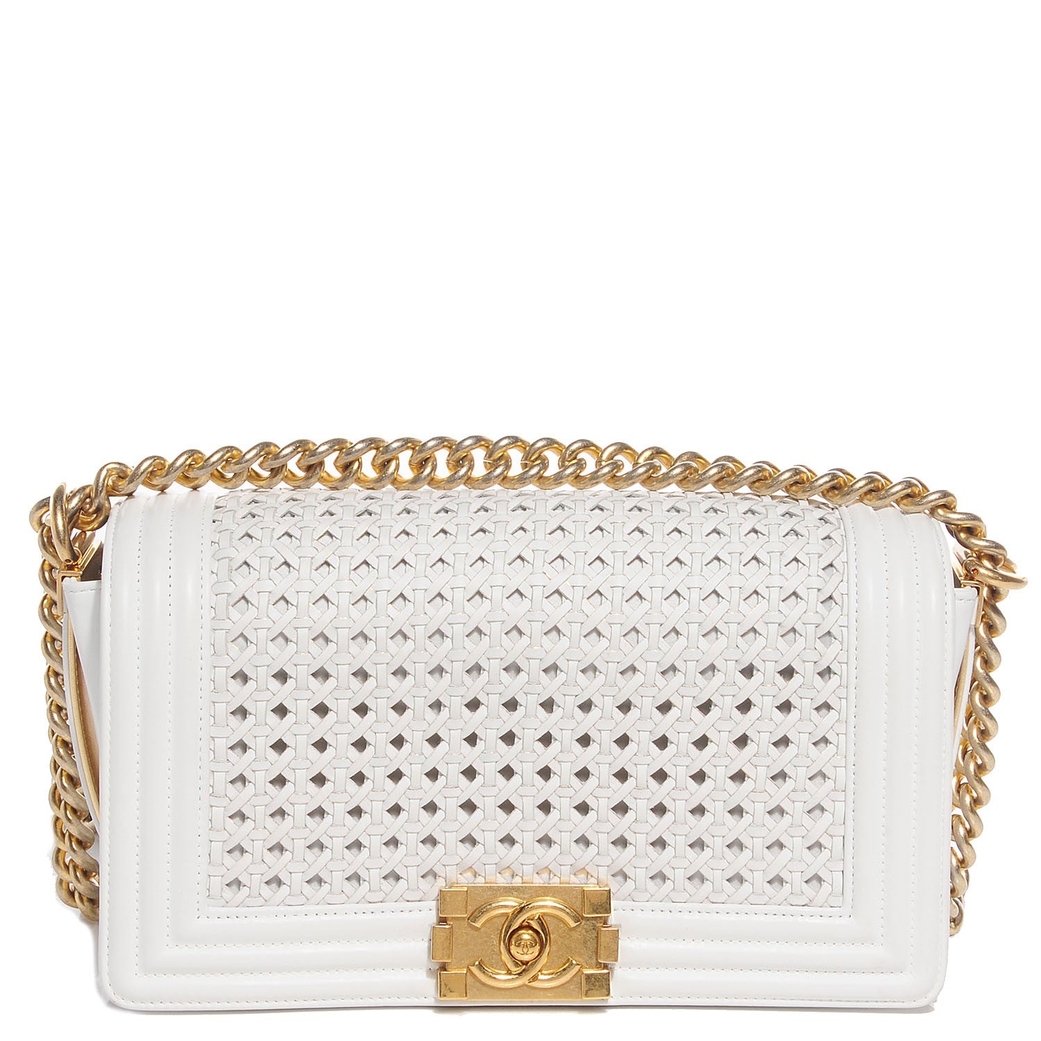 Chanel Sheepskin Braided Medium Boy Reverso Flap White 1 of 10