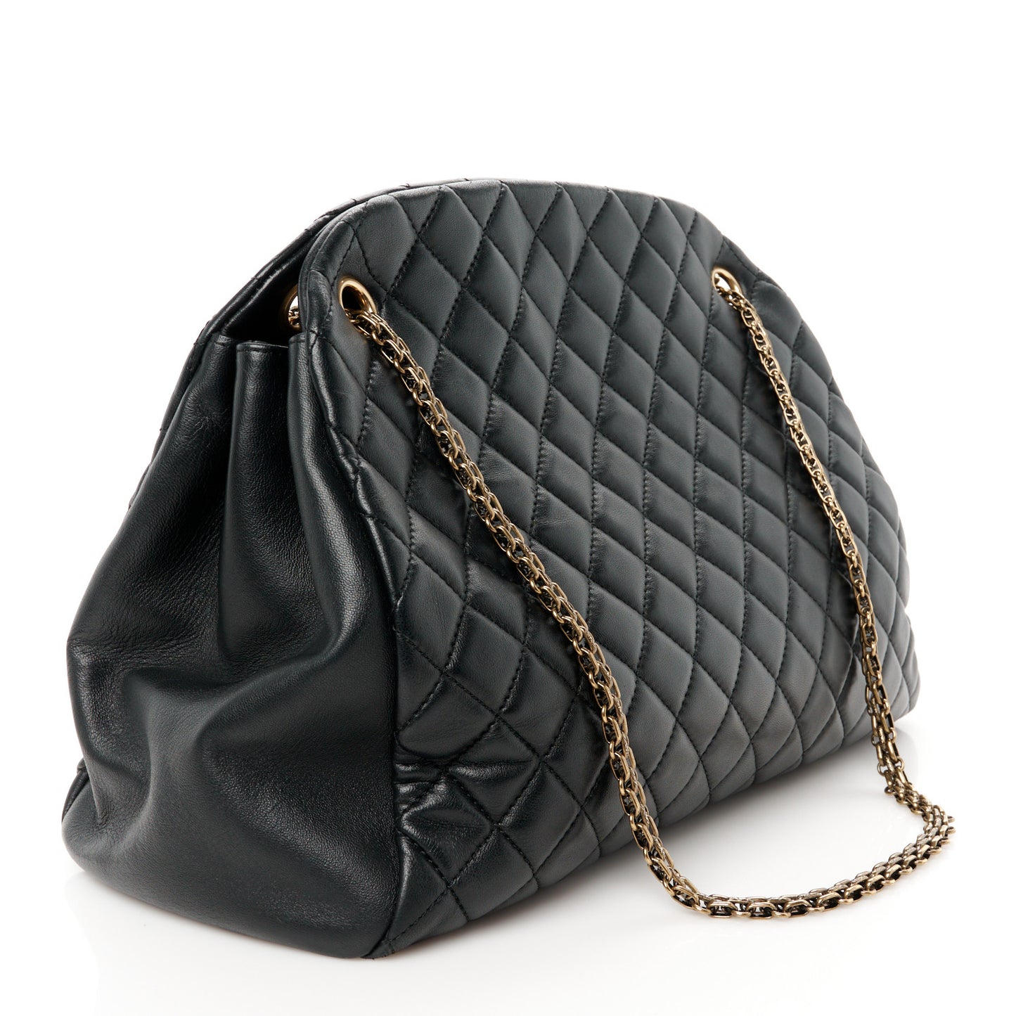 Lambskin Quilted Large Just Mademoiselle Bowling Bag Black