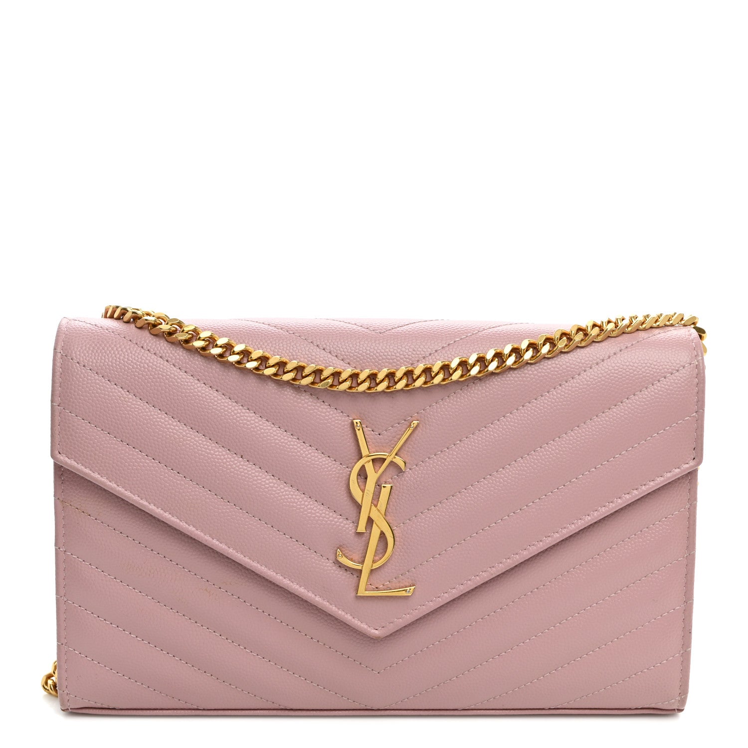 Saint Laurent Grain De Poudre Matelasse Chevron Monogram Chain Wallet Tender Pink 1 of 10