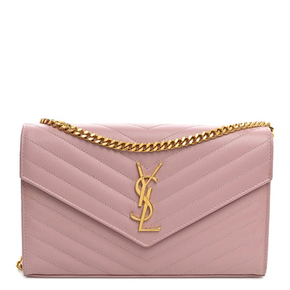 Saint Laurent Grain De Poudre Matelasse Chevron Monogram Chain Wallet Tender Pink 1 of 10