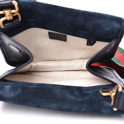 Gucci Suede Web Small Neo Vintage Double Flap Messenger Bag Blue 4 of 13