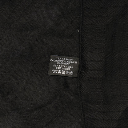 Chanel Cashmere Silk Sequins Plaid Logo Scarf Shawl Black White 7 of 7