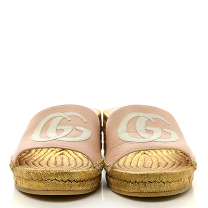 Gucci Malaga Kid Lifford Calfskin GG Mid Heel Slide Sandals 35 Skin Rose Dusty White 2 of 12
