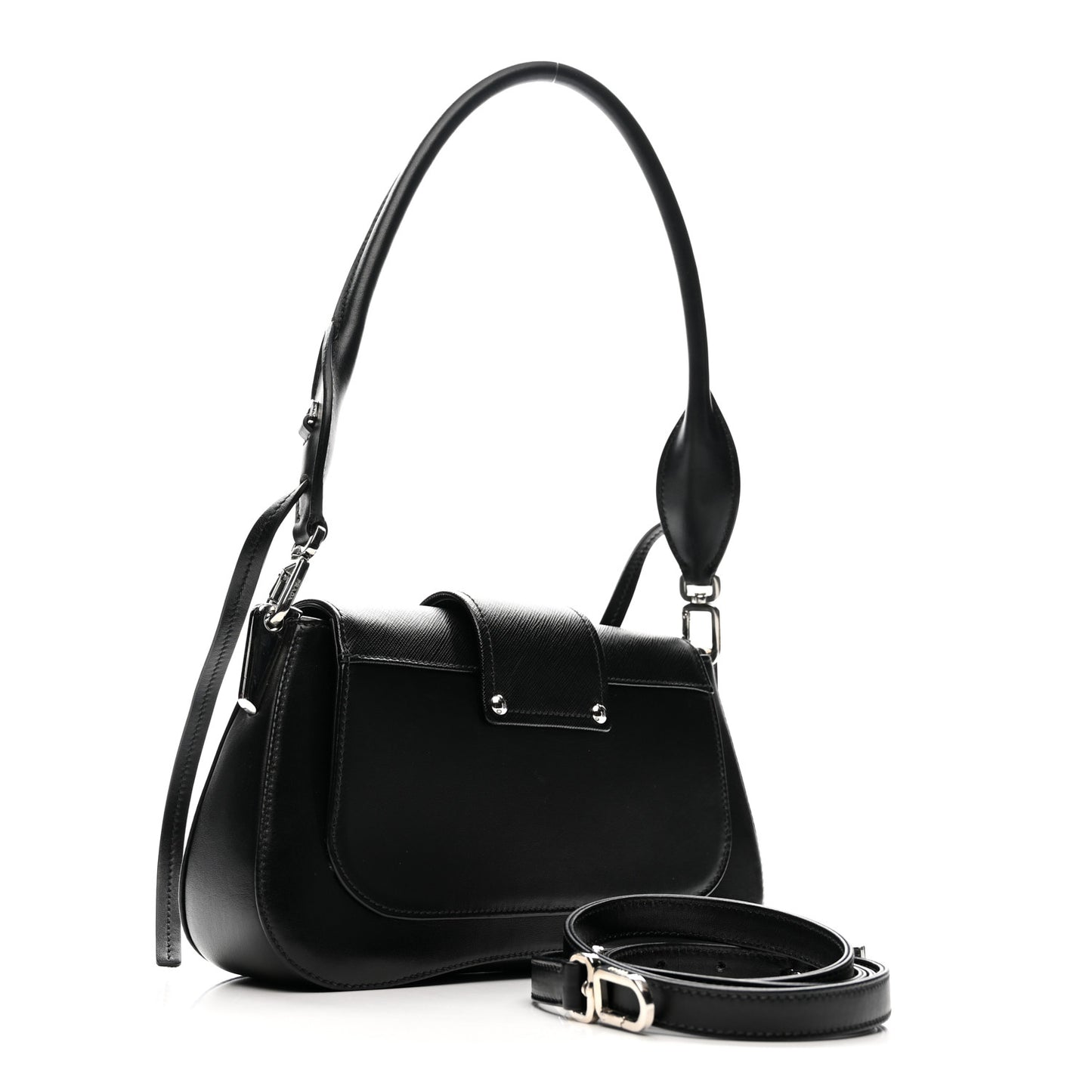 City Calfskin Saffiano Sidonie Shoulder Bag Black