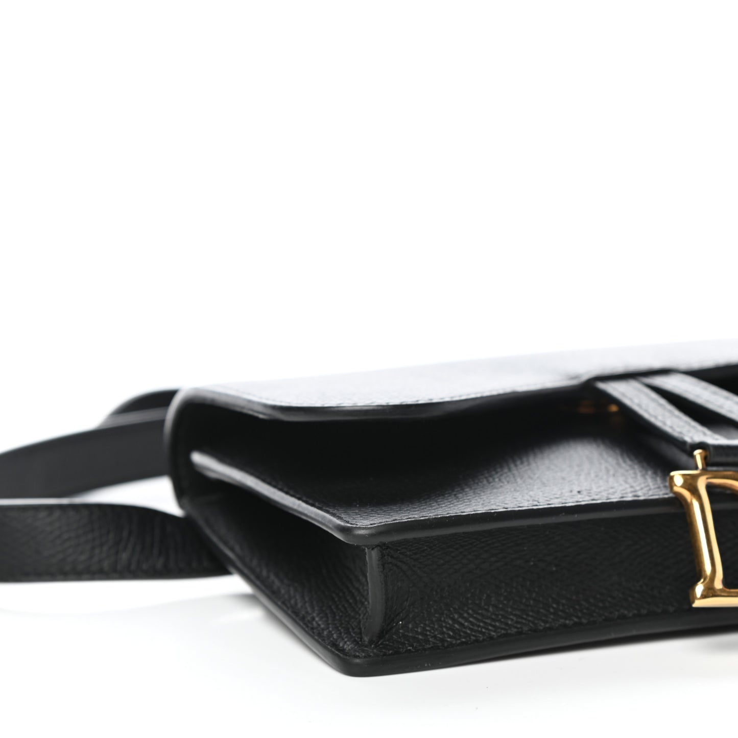 Grained Calfskin Saddle Belt Clutch Black