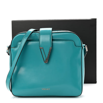 Versace Shiny Calfskin V Greca Messenger Bag Teal 10 of 10
