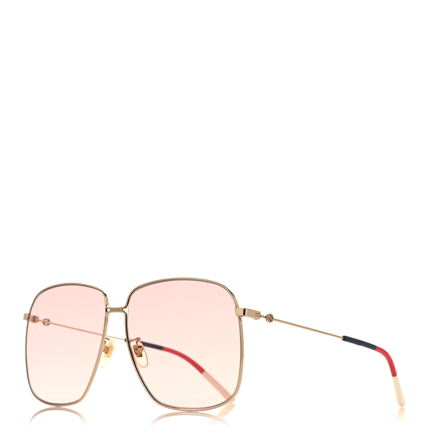 Gucci Web Rectangular Frame Interlocking G Sunglasses GG0394S Green Red 1 of 7