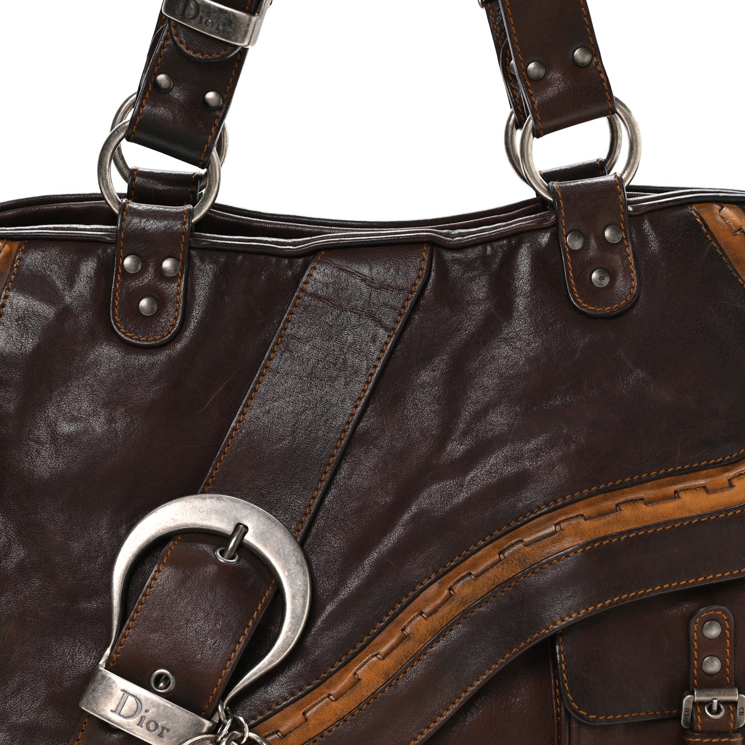 Christian Dior Calfskin Medium Gaucho Double Saddle Bag Brown 8 of 11