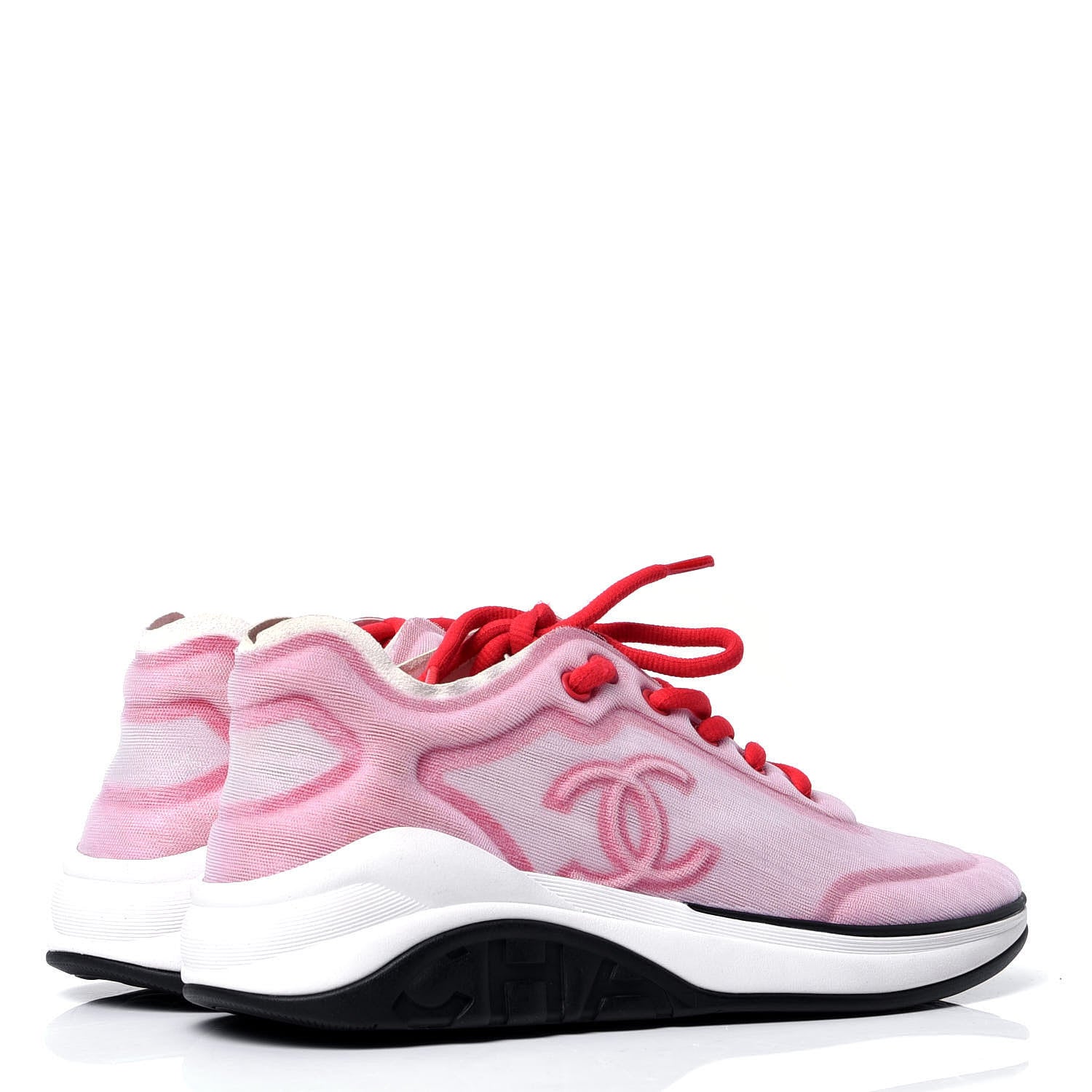 Chanel Lycra Fabric CC Sneakers 37.5 White Red 3 of 6