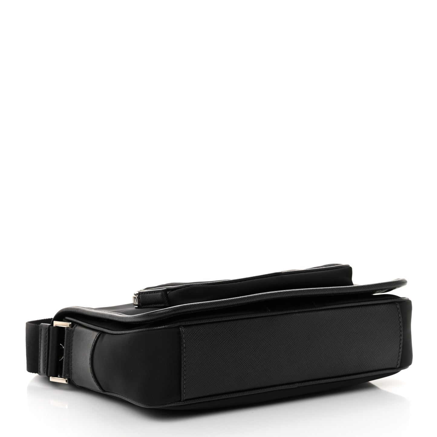 Re-Nylon Tessuto Saffiano Pocket Flap Messenger Bag Black
