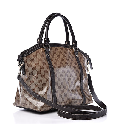 Gucci Crystal Monogram Medium GG Charm Dome Satchel Dark Brown 2 of 11