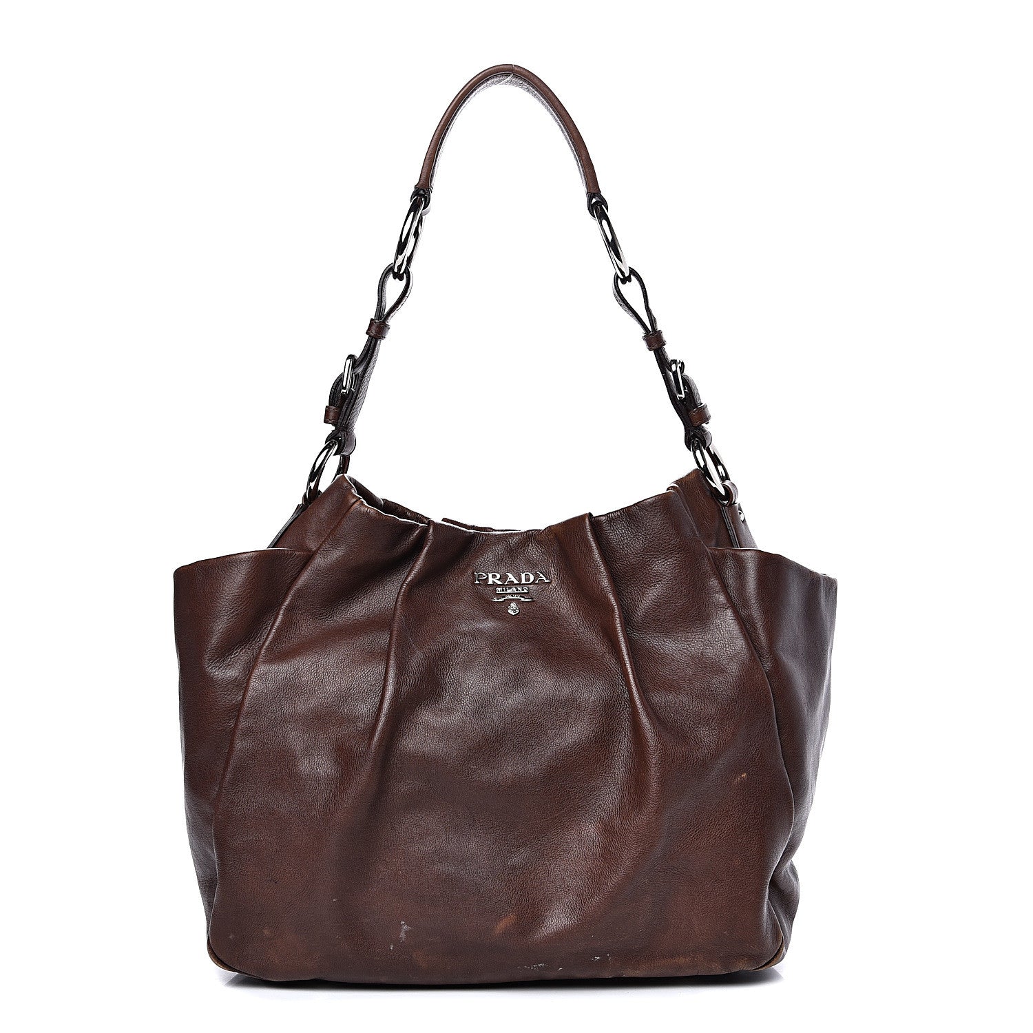 Prada Soft Calf Pleated Two Pocket Hobo Bruciato 1 of 19