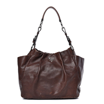 Prada Soft Calf Pleated Two Pocket Hobo Bruciato 1 of 19