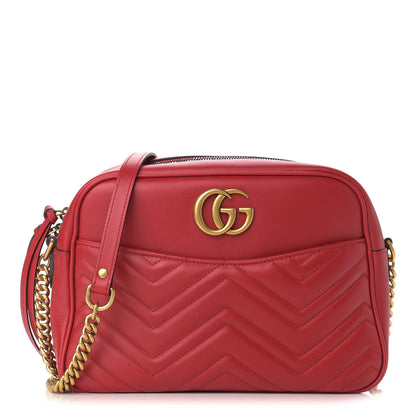 Gucci Calfskin Matelasse Medium GG Marmont Chain Shoulder Bag Hibiscus Red 1 of 9