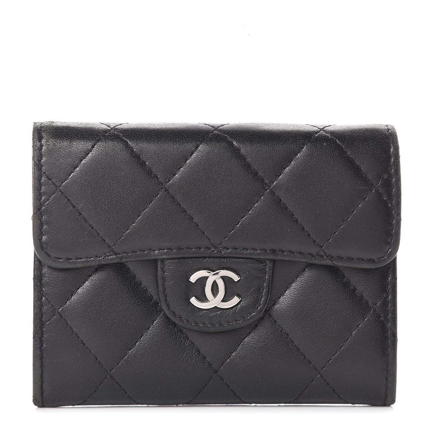 Lambskin Quilted Flap Card Holder Wallet Black
