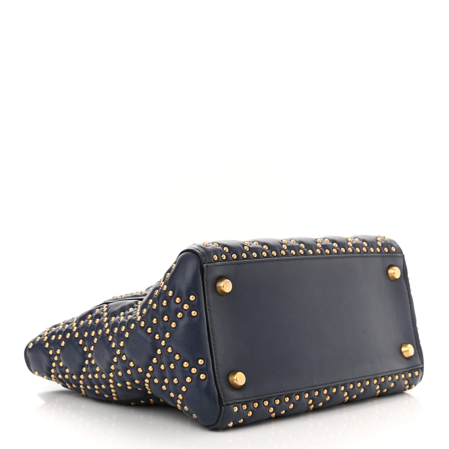 Calfskin Cannage Studded Medium Supple Lady Dior Navy
