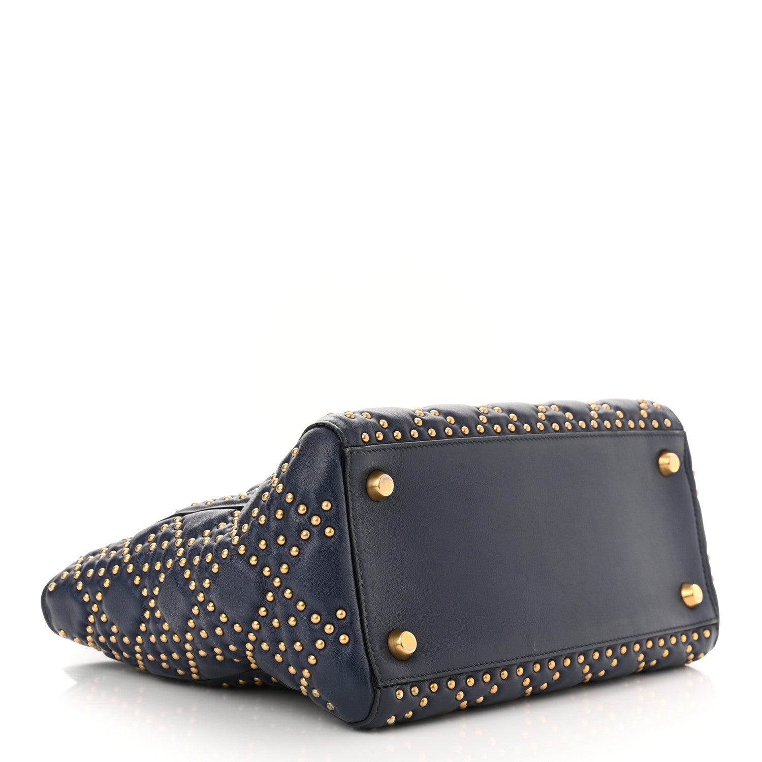 Christian Dior Calfskin Cannage Studded Medium Supple Lady Dior Navy 4 of 18
