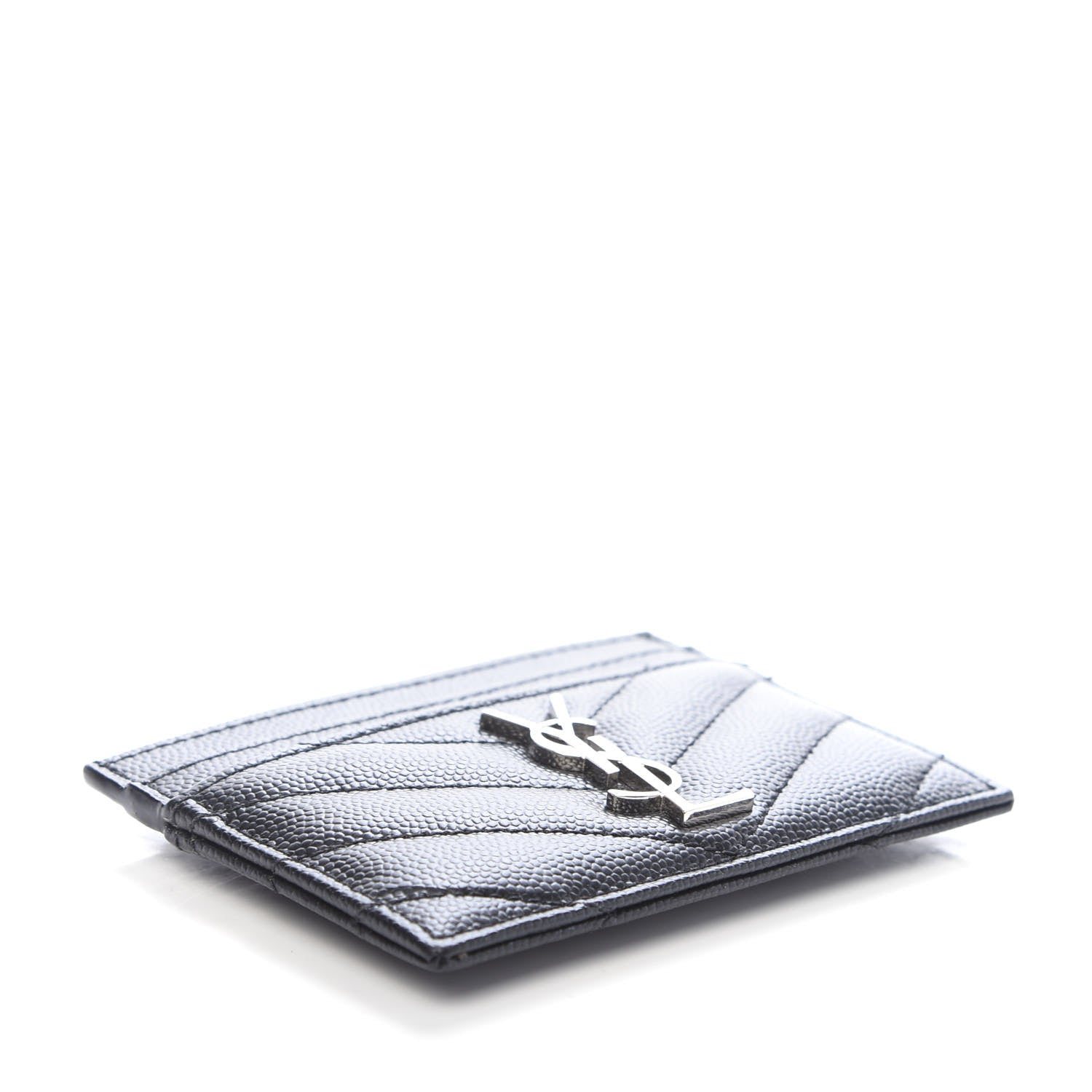Saint Laurent Grain De Poudre Matelasse Chevron Monogram Credit Card Case Black 4 of 6