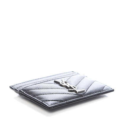 Saint Laurent Grain De Poudre Matelasse Chevron Monogram Credit Card Case Black 4 of 6