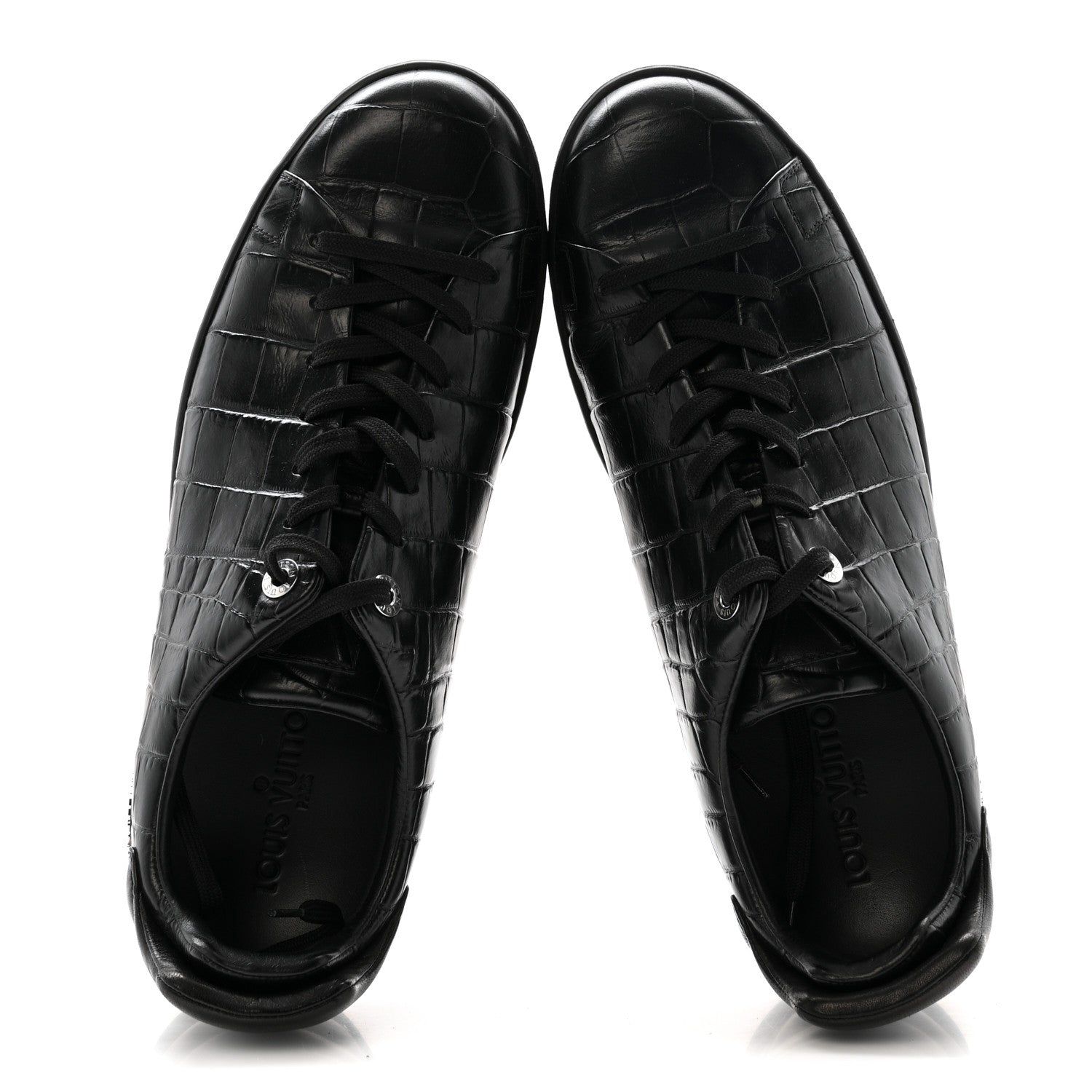 Louis Vuitton Calfskin Crocodile Embossed Frontrow Mens Sneakers 8 Black 11 of 20