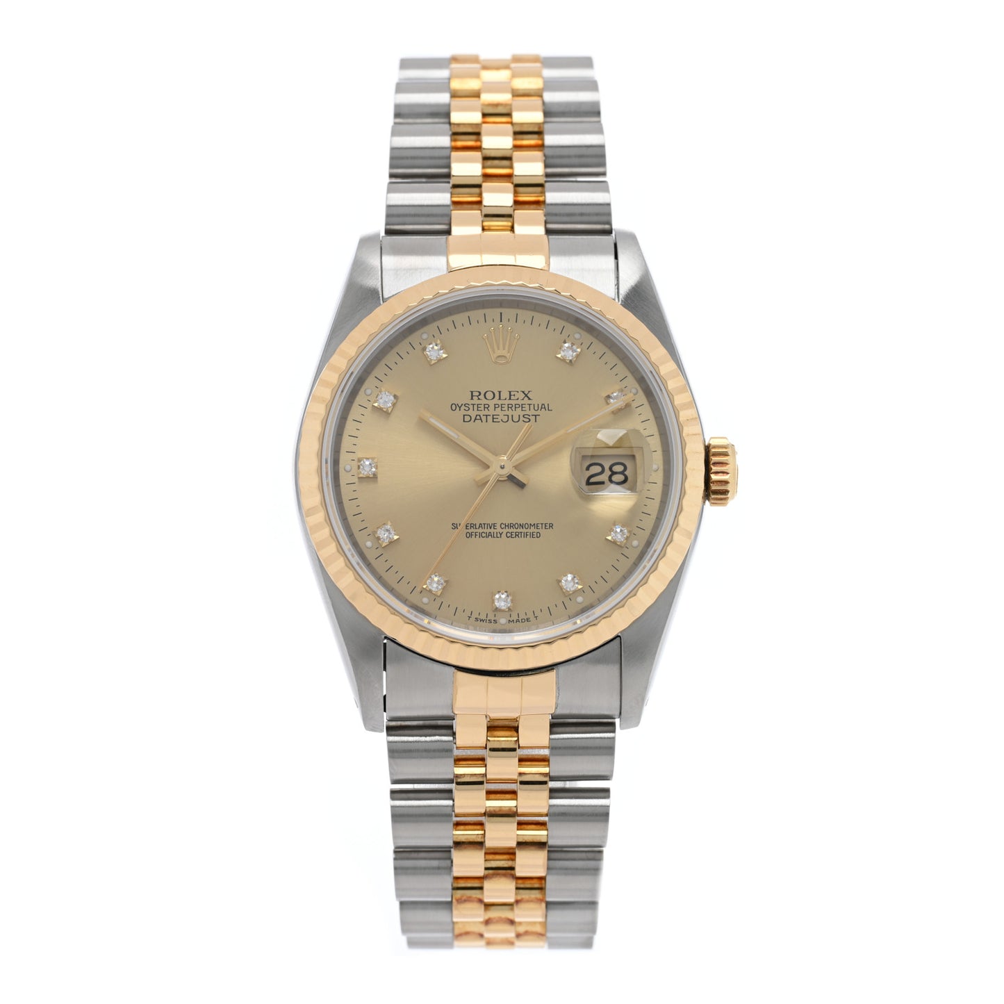 Stainless Steel 18K Yellow Gold Diamond 36mm Oyster Perpetual Datejust Watch Champagne 16233