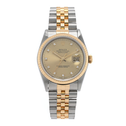 Rolex Stainless Steel 18K Yellow Gold Diamond 36mm Oyster Perpetual Datejust Watch Champagne 16233 1 of 4