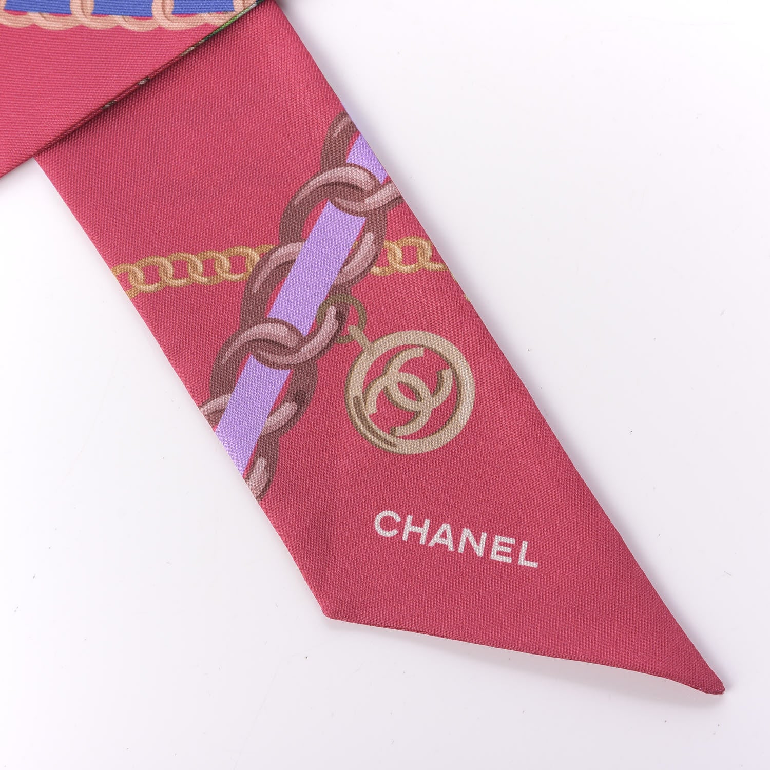 Chanel Silk Pearl CC Chain Slim Bandeau Scarf Pink 2 of 3