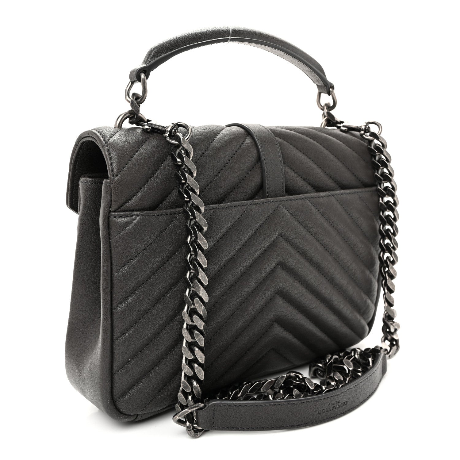 Saint Laurent Sheepskin Matelasse Chevron Monogram Medium College Bag Asphalt 3 of 9