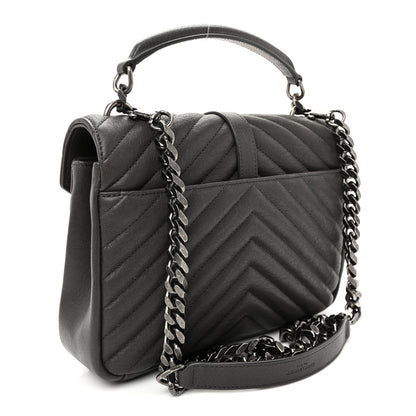 Saint Laurent Sheepskin Matelasse Chevron Monogram Medium College Bag Asphalt 3 of 9