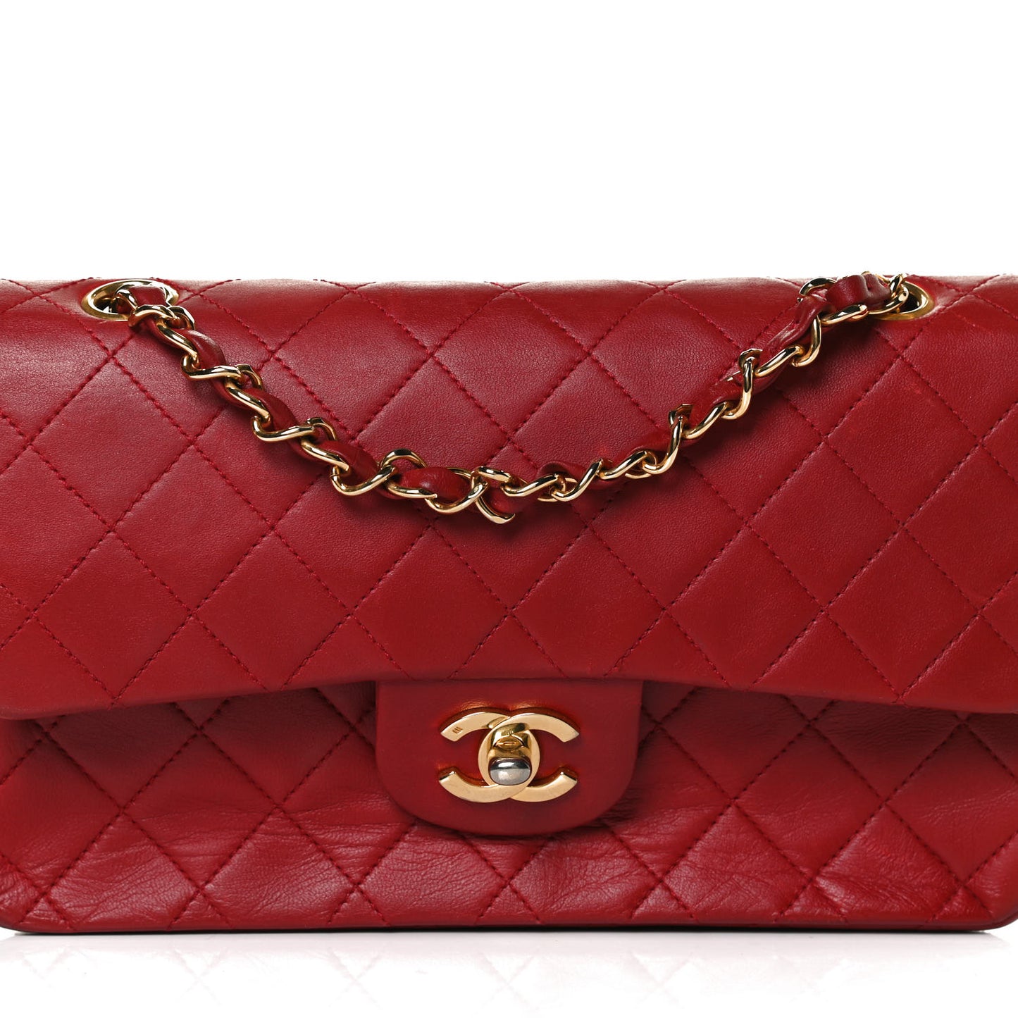 Lambskin Quilted Small Double Flap Red