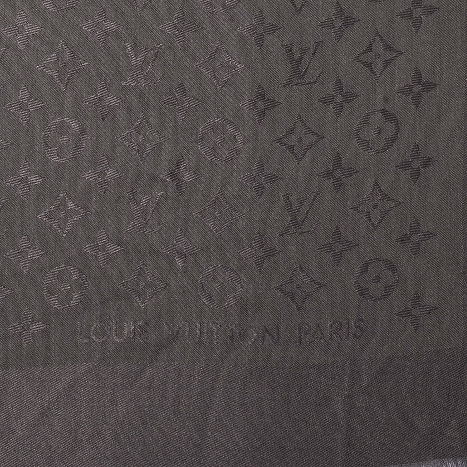 Louis Vuitton Silk Wool Monogram Shawl Charcoal Grey 4 of 4