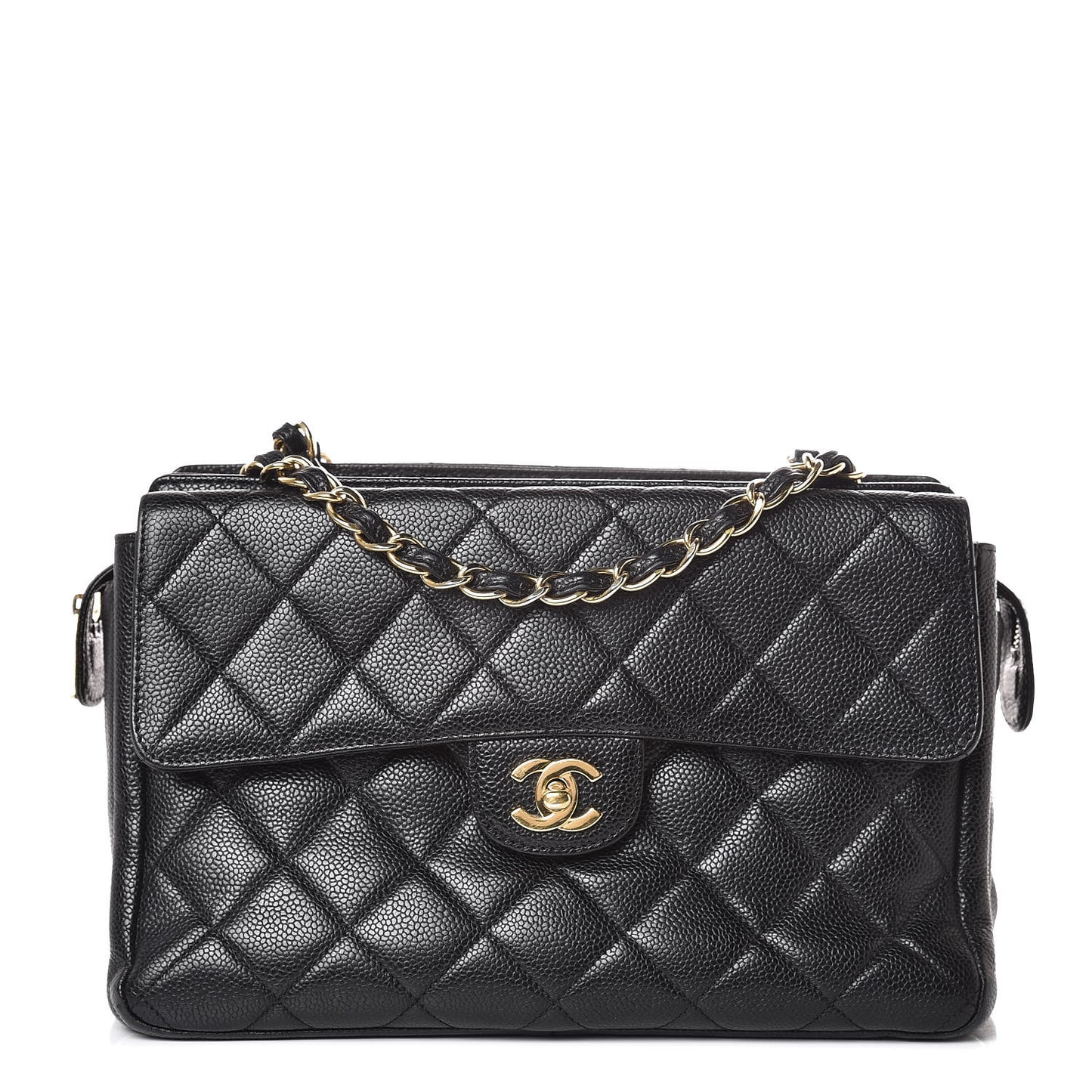 Caviar Quilted Flap Shoulder Bag Black