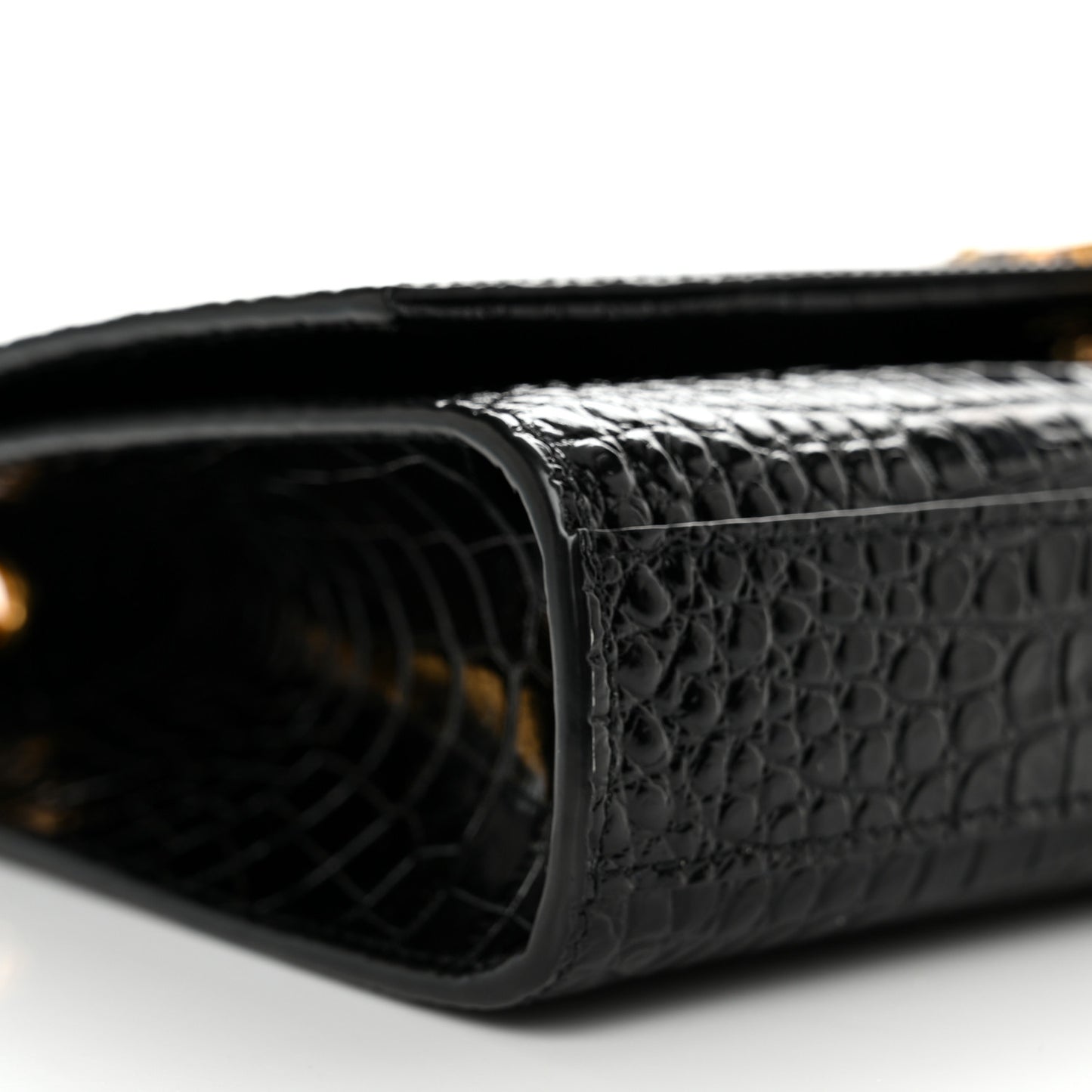 Calfskin Crocodile Embossed Medium Classic Monogram Kate Tassel Satchel Black