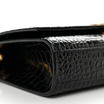 Saint Laurent Calfskin Crocodile Embossed Medium Classic Monogram Kate Tassel Satchel Black 9 of 10