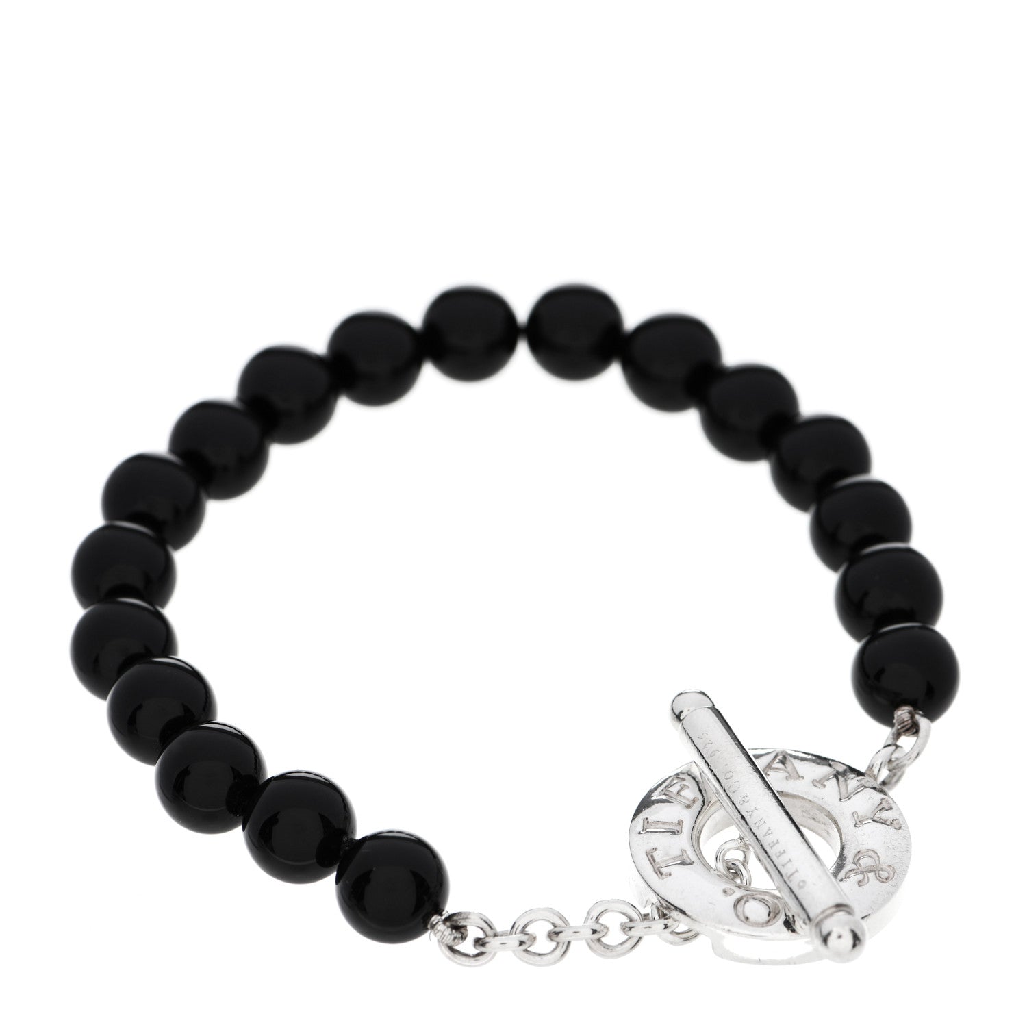 Tiffany Sterling Silver Black Onyx Bead Toggle Bracelet 1 of 3