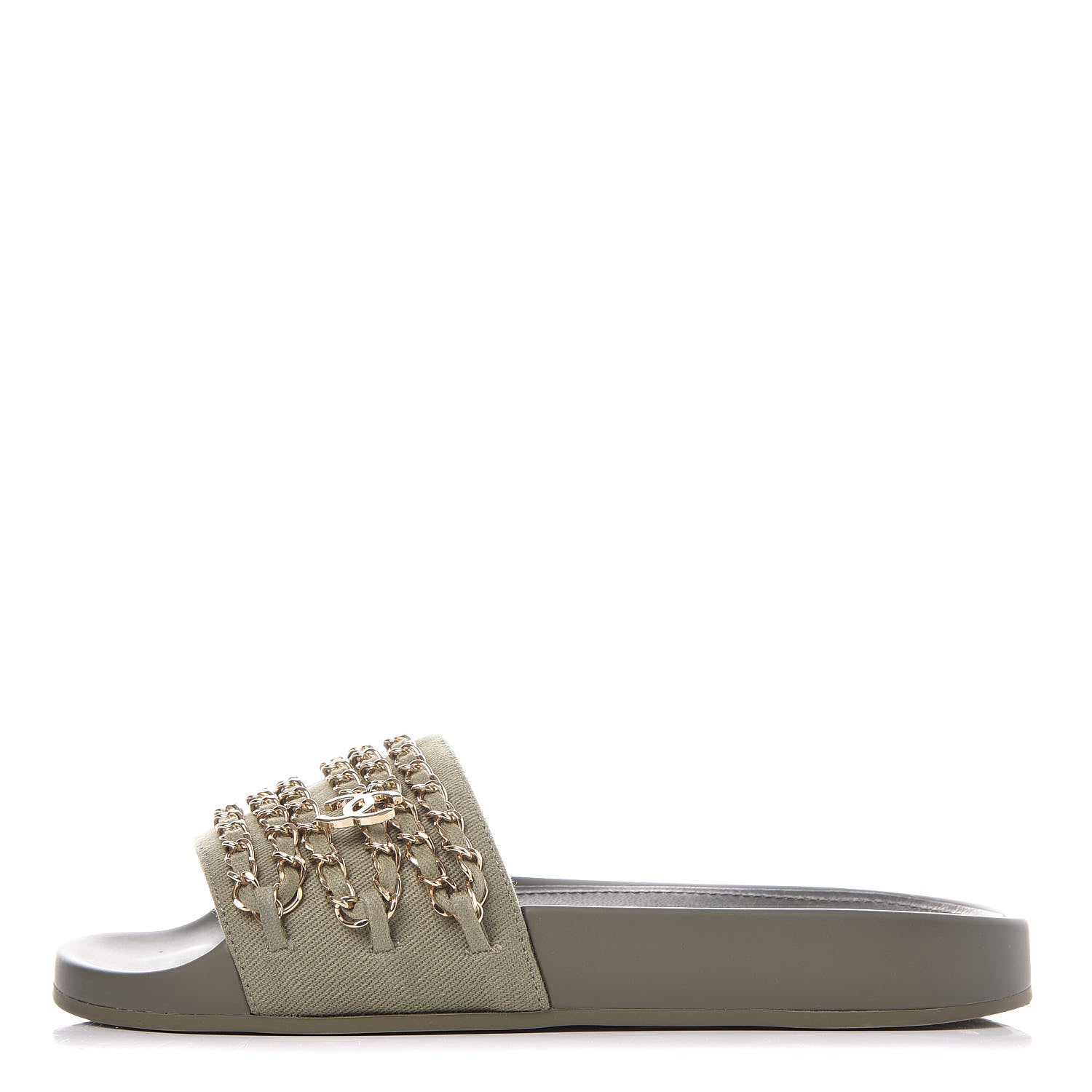 Chanel Canvas Chain Flat Sandals 36 Khaki 1 of 10