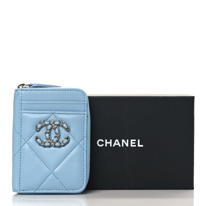 Chanel Lambskin Quilted Chanel 19 Vertical Zip Card Holder Wallet Light Blue 8 of 8