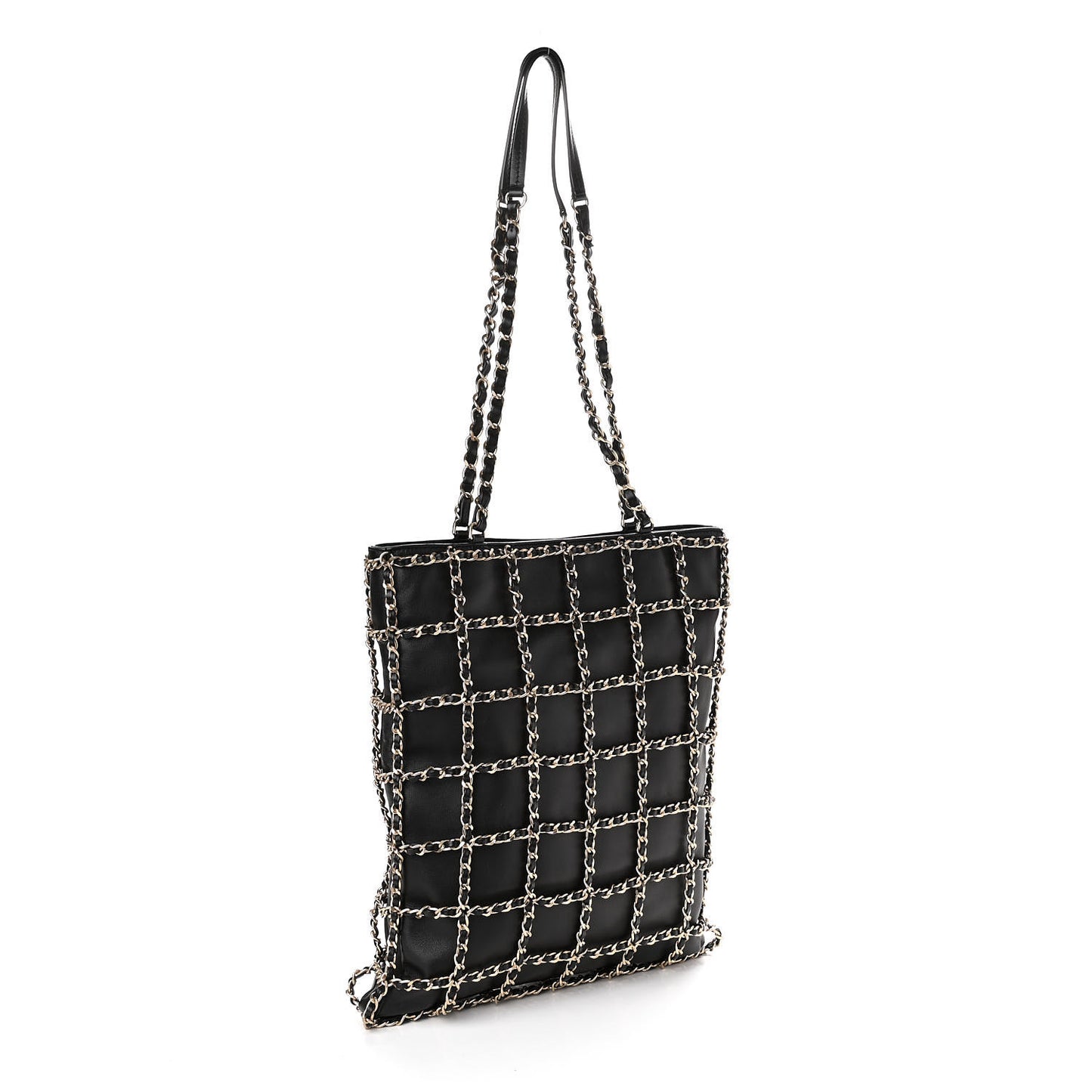 Lambskin Large Shopping Chain Tote Black