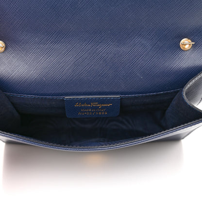 Salvatore Ferragamo Printed Calfskin Vara Bow Chain Flap Crossbody Navy 5 of 11