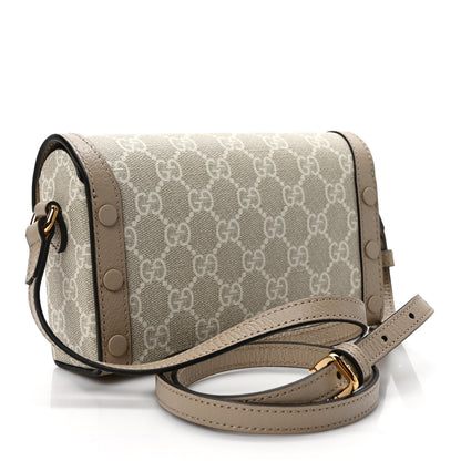 Gucci GG Supreme Monogram Textured Dollar Calfskin Mini Horsebit 1955 Shoulder Bag Beige Mystic White Oatmeal 3 of 9