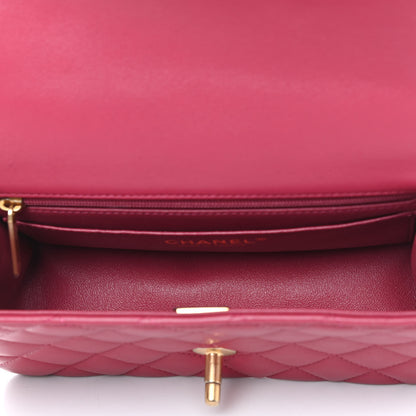 Chanel Lambskin Quilted Mini Top Handle Rectangular Flap Dark Pink 5 of 9
