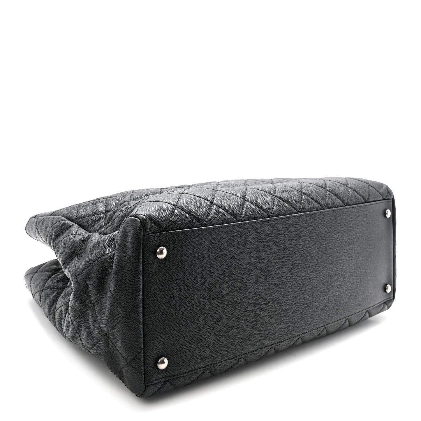 Caviar Quilted Large Coco Handle Shopping Tote Black